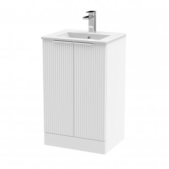 Hudson Reed Fluted Floor Standing 2-Door Vanity Unit with Basin 2 500mm Wide - Satin White