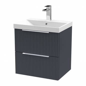 Hudson Reed Fluted Wall Hung 2-Drawer Vanity Unit with Basin 3 500mm Wide - Satin Anthracite