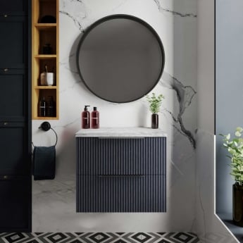 Hudson Reed Fluted Wall Hung 2-Drawer Vanity Unit with Ballato Grey Worktop 600mm Wide - Satin Anthracite