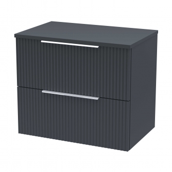 Hudson Reed Fluted Wall Hung 2-Drawer Vanity Unit with Worktop 600mm Wide - Satin Anthracite