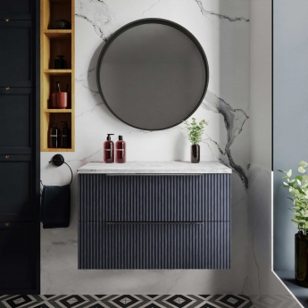 Hudson Reed Fluted Wall Hung 2-Drawer Vanity Unit with Ballato Grey Worktop 800mm Wide - Satin Anthracite