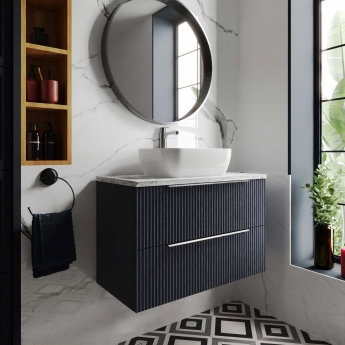 Hudson Reed Fluted Wall Hung 2-Drawer Vanity Unit with Ballato Grey Worktop 800mm Wide - Satin Anthracite