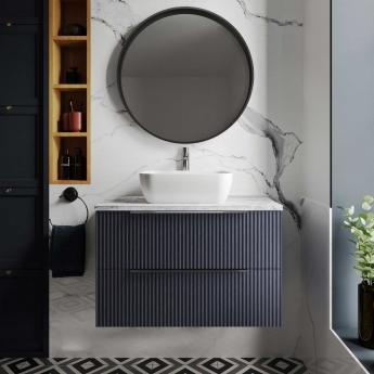 Hudson Reed Fluted Wall Hung 2-Drawer Vanity Unit with Ballato Grey Worktop 800mm Wide - Satin Anthracite