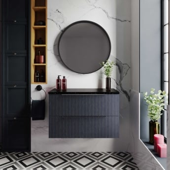 Hudson Reed Fluted Wall Hung 2-Drawer Vanity Unit with Sparkling Black Worktop 800mm Wide - Satin Anthracite