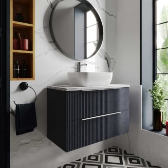 Hudson Reed Fluted Wall Hung 2-Drawer Vanity Unit with Sparkling Black Worktop 800mm Wide - Satin Anthracite