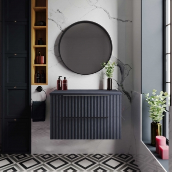 Hudson Reed Fluted Wall Hung 2-Drawer Vanity Unit with Worktop 800mm Wide - Satin Anthracite