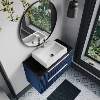 Hudson Reed Fluted Wall Hung 2-Drawer Vanity Unit with Worktop 800mm Wide - Satin Anthracite