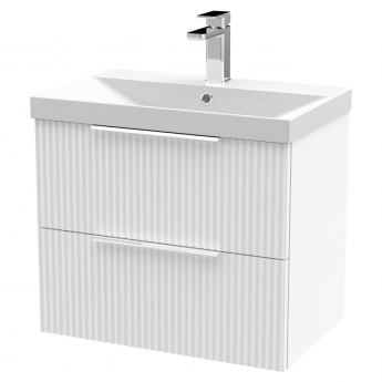 Hudson Reed Fluted Wall Hung 2-Drawer Vanity Unit with Basin 3 600mm Wide - Satin White