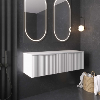 Hudson Reed Fluted Wall Hung 2-Drawer Vanity Unit with Worktop 1200mm Wide - Satin White