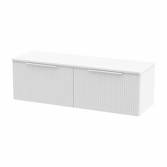 Hudson Reed Fluted Wall Hung 2-Drawer Vanity Unit with Worktop 1200mm Wide - Satin White