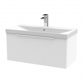 Hudson Reed Fluted Wall Hung 1-Drawer Vanity Unit with Basin 3 800mm Wide - Satin White