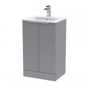 Hudson Reed Fluted Floor Standing 2-Door Vanity Unit with Basin 2 500mm Wide - Satin Grey