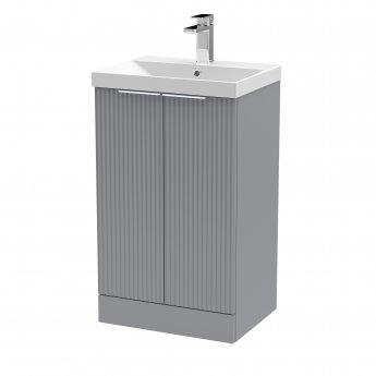 Hudson Reed Fluted Floor Standing 2-Door Vanity Unit with Basin 3 500mm Wide - Satin Grey