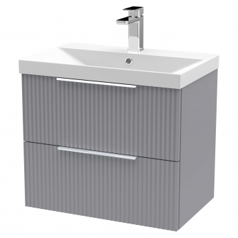 Hudson Reed Fluted Wall Hung 2-Drawer Vanity Unit with Basin 3 600mm Wide - Satin Grey