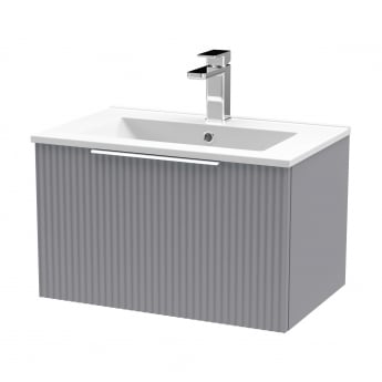 Hudson Reed Fluted Wall Hung 1-Drawer Vanity Unit with Basin 2 600mm Wide - Satin Grey