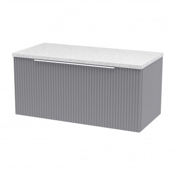 Hudson Reed Fluted Wall Hung 1-Drawer Vanity Unit with Sparkling White Worktop 800mm Wide - Satin Grey