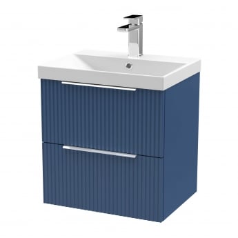 Hudson Reed Fluted Wall Hung 2-Drawer Vanity Unit with Basin 3 500mm Wide - Satin Blue