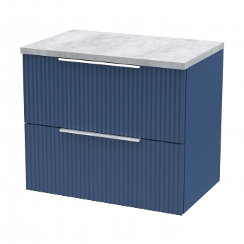 Hudson Reed Fluted Wall Hung 2-Drawer Vanity Unit with Bellato Grey Worktop 600mm Wide - Satin Blue