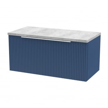 Hudson Reed Fluted Wall Hung 1-Drawer Vanity Unit with Bellato Grey Worktop 800mm Wide - Satin Blue