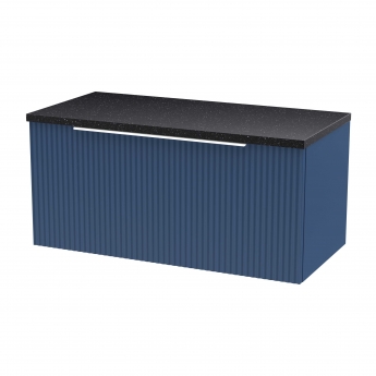 Hudson Reed Fluted Wall Hung 1-Drawer Vanity Unit with Sparkling Black Worktop 800mm Wide - Satin Blue