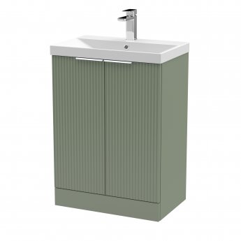 Hudson Reed Fluted Floor Standing 2-Door Vanity Unit with Basin 3 600mm Wide - Satin Green