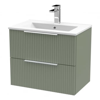 Hudson Reed Fluted Wall Hung 2-Drawer Vanity Unit with Basin 2 600mm Wide - Satin Green