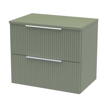 Hudson Reed Fluted Wall Hung 2-Drawer Vanity Unit with Worktop 600mm Wide - Satin Green