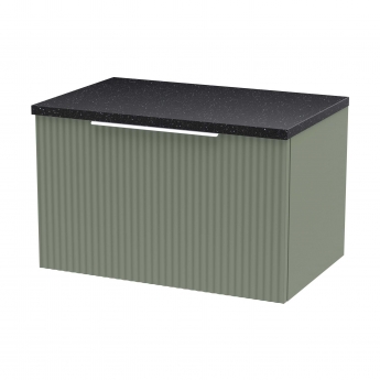 Hudson Reed Fluted Wall Hung 1-Drawer Vanity Unit with Sparkling Black Worktop 600mm Wide - Satin Green