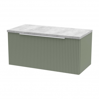 Hudson Reed Fluted Wall Hung 1-Drawer Vanity Unit with Bellato Grey Worktop 800mm Wide - Satin Green