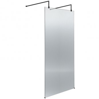 Hudson Reed Fluted Wet Room Screen with Matt Black Support Arm and Feet 900mm Wide - 8mm Glass