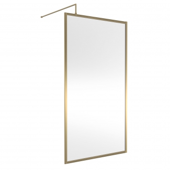 Hudson Reed Full Outer Framed Wetroom Screen 1100mm W x 1950mm H with Support Bar 8mm Glass - Brushed Brass