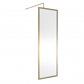 Hudson Reed Full Outer Framed Wetroom Screen 700mm W x 1950mm H with Support Bar 8mm Glass - Brushed Brass