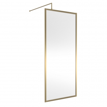 Hudson Reed Full Outer Framed Wetroom Screen 900mm W x 1950mm H with Support Bar 8mm Glass - Brushed Brass