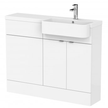 Hudson Reed Fusion RH Combination Unit with Round Semi Recessed Basin 1100mm Wide - Gloss White