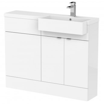 Hudson Reed Fusion RH Combination Unit with Square Semi Recessed Basin 1100mm Wide - Gloss White