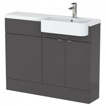 Hudson Reed Fusion RH Combination Unit with Round Semi Recessed Basin 1100mm Wide - Gloss Grey