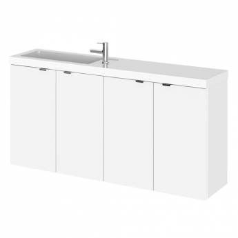 Hudson Reed Fusion Compact Wall Hung 4-Door Vanity Unit with Polymarble Basin 1000mm Wide - Gloss White