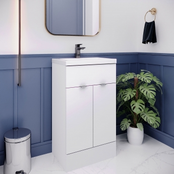 Hudson Reed Fusion Floor Standing Vanity Unit with Ceramic Basin 500mm Wide - Gloss White