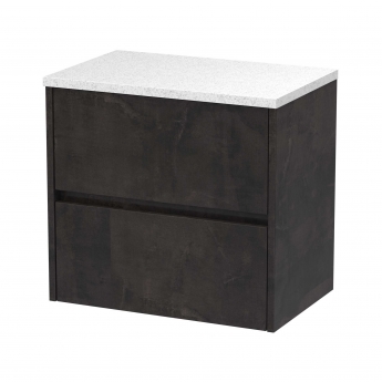 Havana Wall Hung 2-Drawer Vanity Unit with Sparkling White Worktop 600mm Wide - Metallic Slate