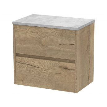 Havana Wall Hung 2-Drawer Vanity Unit with Bellato Grey Worktop 600mm Wide - Autumn Oak