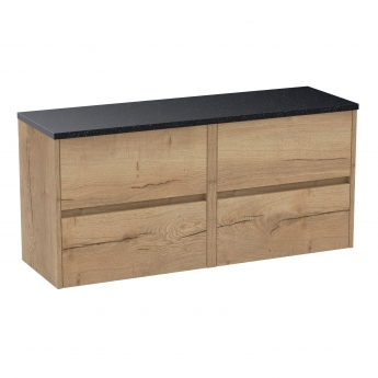 Havana Wall Hung 4-Drawer Vanity Unit with Sparkling Black Worktop 1200mm Wide - Autumn Oak