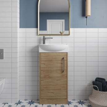 Hudson Reed Juno Compact RH Floor Standing Vanity Unit and Basin 440mm Wide - Autumn Oak