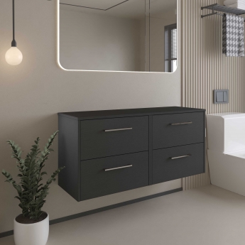 Hudson Reed Juno Wall Hung 4-Drawer Vanity Unit with Worktop 1200mm Wide - Graphite Grey