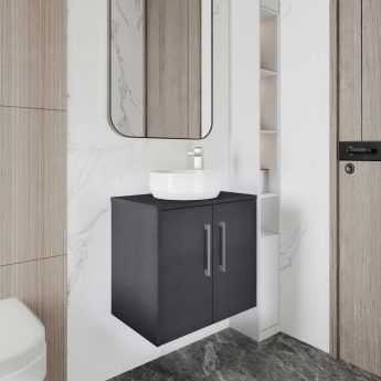 Hudson Reed Juno Wall Hung 2-Door Vanity Unit with Sparkling Black Worktop 600mm Wide - Metallic Slate