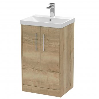 Hudson Reed Juno Floor Standing 2-Door Vanity Unit with Basin 3 500mm Wide - Autumn Oak