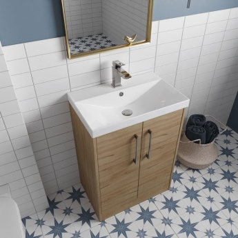 Hudson Reed Juno Floor Standing 2-Door Vanity Unit with Basin 3 600mm Wide - Metallic Slate