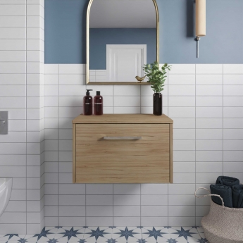 Hudson Reed Juno Wall Hung 1-Drawer Vanity Unit with Worktop 600mm Wide - Autumn Oak