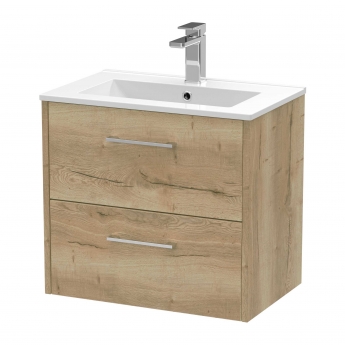 Hudson Reed Juno Wall Hung 2-Drawer Vanity Unit with Basin 2 600mm Wide - Autumn Oak