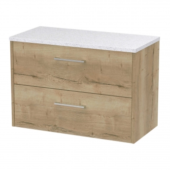 Hudson Reed Juno Wall Hung 2-Drawer Vanity Unit with Sparkling White Worktop 800mm Wide - Autumn Oak