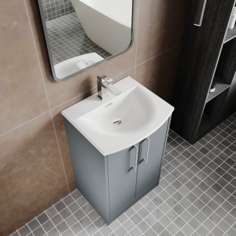 Hudson Reed Juno Floor Standing 2-Door Vanity Unit with Basin 4 500mm Wide - Metallic Slate